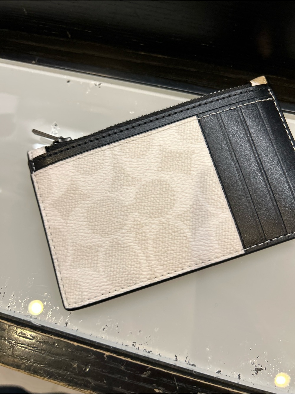 Coach black white  Signature logo multi Card Case Zipper Wallet new